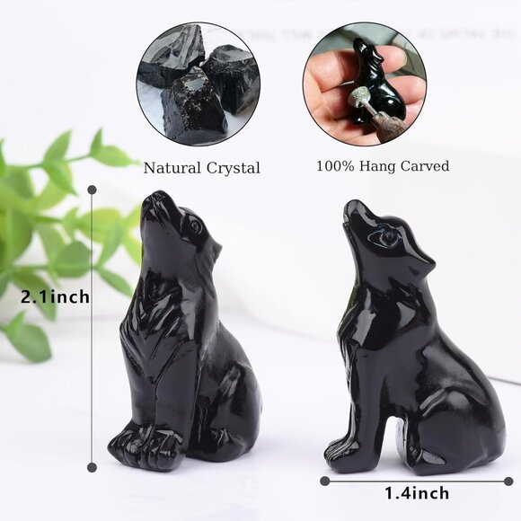 2.1 Inch Black Obsidian Wolf Healing Crystal Stone Energy Gemstones Statue - Picture 3 of 6